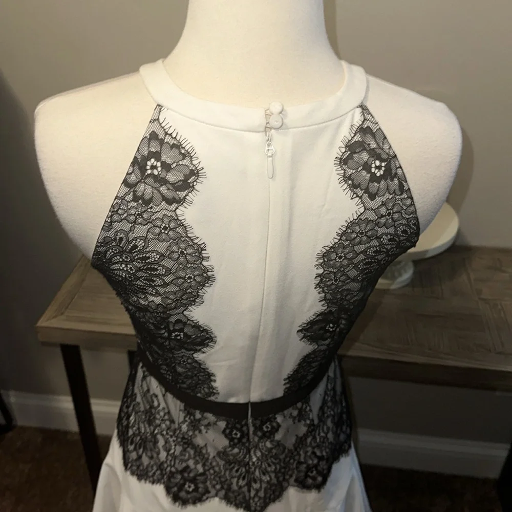 Sold BCBGMaxAzria Leyla Lace Halter Black & White Dress EUC - Picture 5 of 7